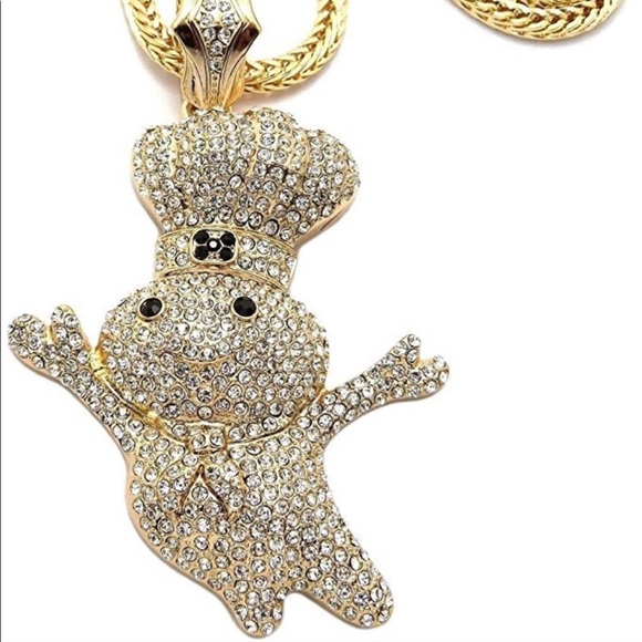 Gold Plated Iced Out Doughboy 4mm 36" Franco Chain - Picture 1 of 4